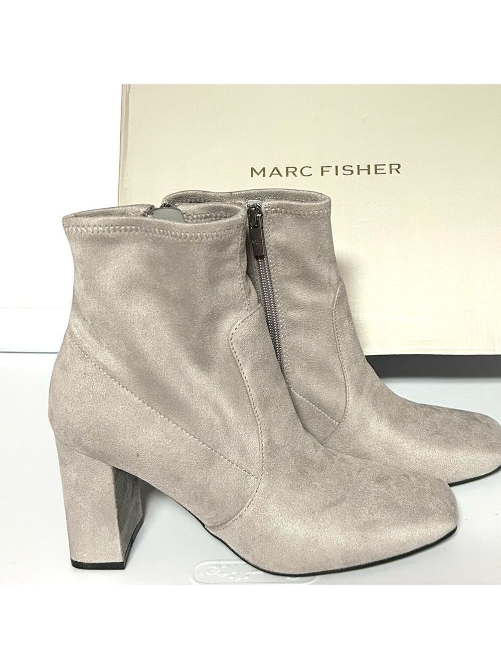 Marc Fisher Light Grey Needit Ankle Boots Faux Suede Size 8 NIB